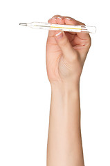 Image showing Hand with thermometer