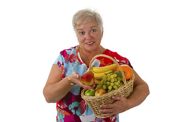 Image showing Female senior with fresh fruits