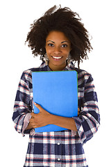 Image showing Female afro american with a job application