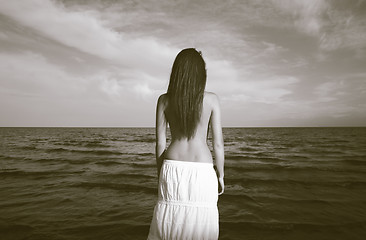 Image showing Vintage photo of the woman and sea