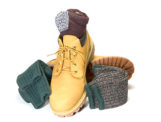 Image showing rugged outdoor low cut oxford work shoe boot ragg socks