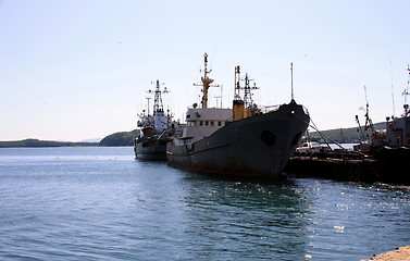 Image showing The ships in a bay at a mooring