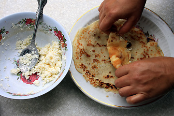 Image showing Stuffed pancakes with cottage cheese
