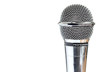 Image showing closeup of old microphone over white background