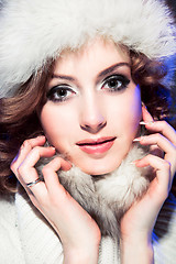 Image showing beautiful girl with winter fur cap