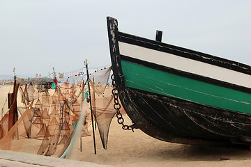 Image showing Fishing net and old boat