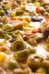 Image showing Pizza with chicken, pepper and olives 