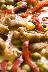 Image showing Pizza with chicken, pepper and olives 