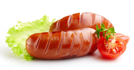 Image showing grilled sausages on white background