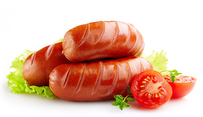 Image showing grilled sausages on white background