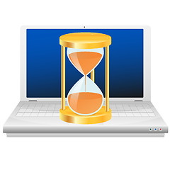 Image showing Hourglass on laptop. Time icon.