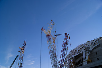 Image showing Construction site with big cranes