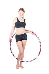 Image showing Fitness woman with hula hoop