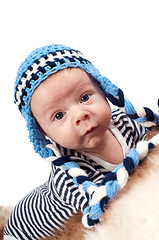 Image showing Newborn baby in blue hat