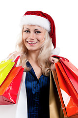 Image showing Christmas woman with shopping bags