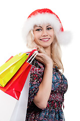 Image showing Christmas woman with shopping bags