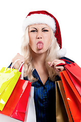 Image showing Christmas woman with shopping bags