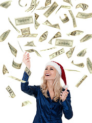 Image showing Christmas girl with dollars