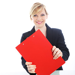 Image showing Efficient businesswoman with red clipboard