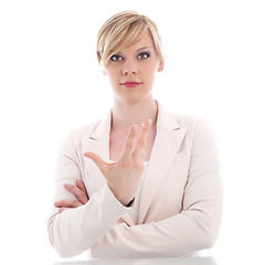 Image showing Attractive woman gesticulating with her hand
