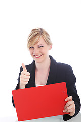 Image showing Happy businesswoman giving a thumbs up
