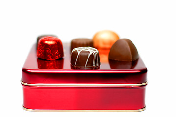 Image showing Assorted chocolates on a red box