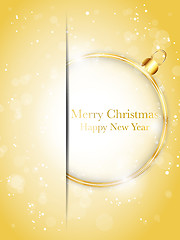 Image showing Merry Christmas Happy New Year Ball Golden with Stars and Snowfl