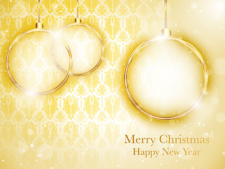 Image showing Merry Christmas Gold Balls with Retro Background