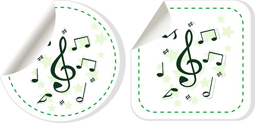 Image showing treble clef music note icon on sticker set