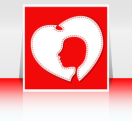 Image showing Women in heart, stylized image of female silhouette in white heart