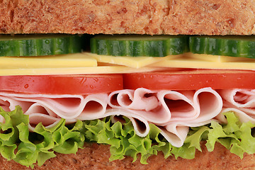 Image showing Closeup of a sandwich with ham