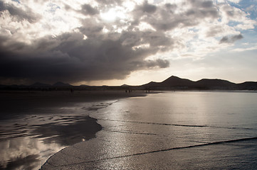 Image showing Beautiful Sunset On Famara Beach, Lanzarote