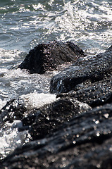 Image showing Misty Waves And Rocks