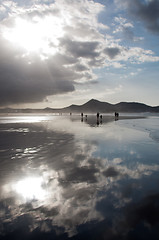 Image showing Beautiful Sunset On Famara Beach, Lanzarote