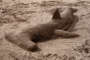 Image showing Hammerhead Shark Made Of Sand