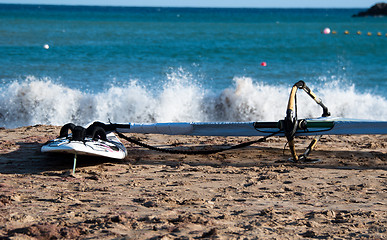 Image showing Windsurf Board On The Beach