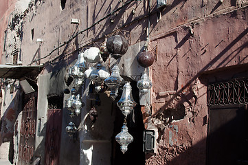 Image showing Metal lamps in Moroccan market