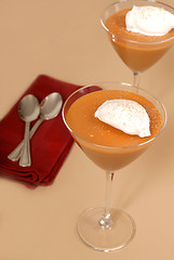 Image showing Two butterscotch puddings in martini glasses