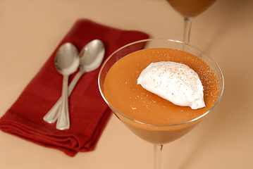 Image showing Two butterscotch puddings with whipped cream