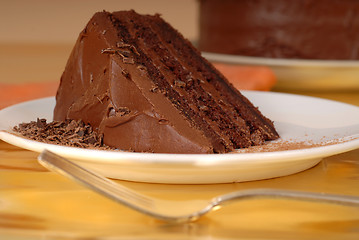 Image showing Piece of chocolate cake with chocolate shavings