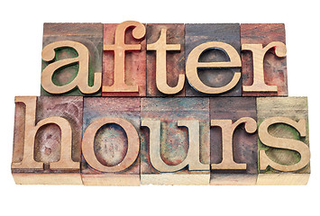 Image showing after hours text in wood type