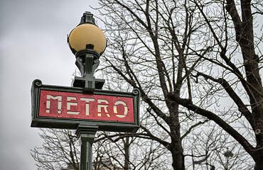 Image showing Metro Sign in Paris on a cold December morning