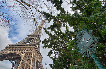 Image showing Wonderful wide angle view of Eiffel Tower in Paris - Winter Seas