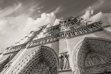 Image showing Upward view of Notre Dame Cathedral in Paris