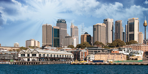 Image showing Skyscrapers of Sydney Harbour in Port Jackson, natural harbour o