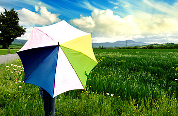 Image showing Multicolor Umbrella with Poppies Field, Tuscany