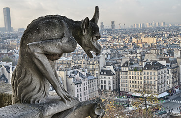 Image showing Paris. Closeup of gargoyle on the top of Notre-Dame Cathedral - 