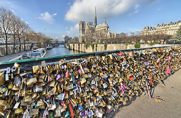 Image showing PARIS - DEC 1: Lockers at Pont des Arts symbolize love for ever,