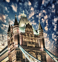 Image showing Lights and Colors of Tower Bridge at Night - London