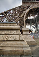 Image showing Eiffel Tower Pylon and bottom, street level view